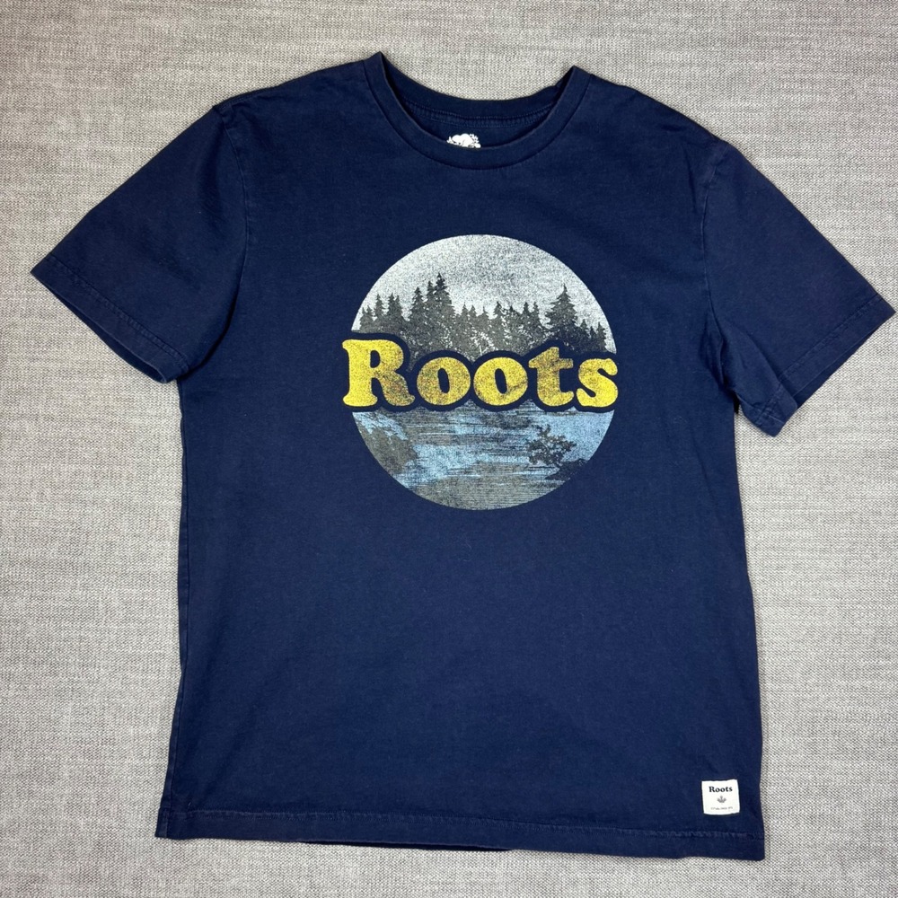Roots Canada Mens Graphic T-Shirt Large‎ Forest Lake Logo Short Sleeve Cotton